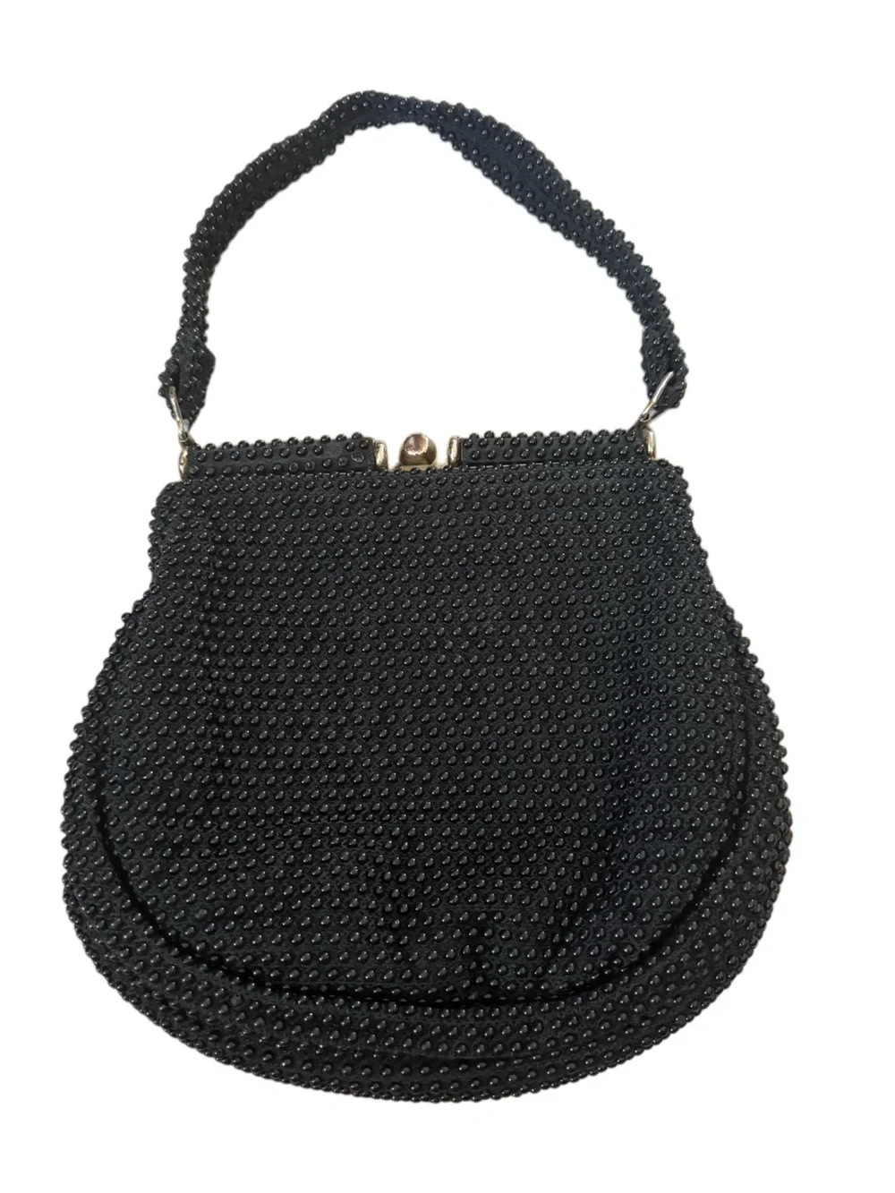 Vintage Corde Beaded Black Evening Top-Handle Clutch Bag